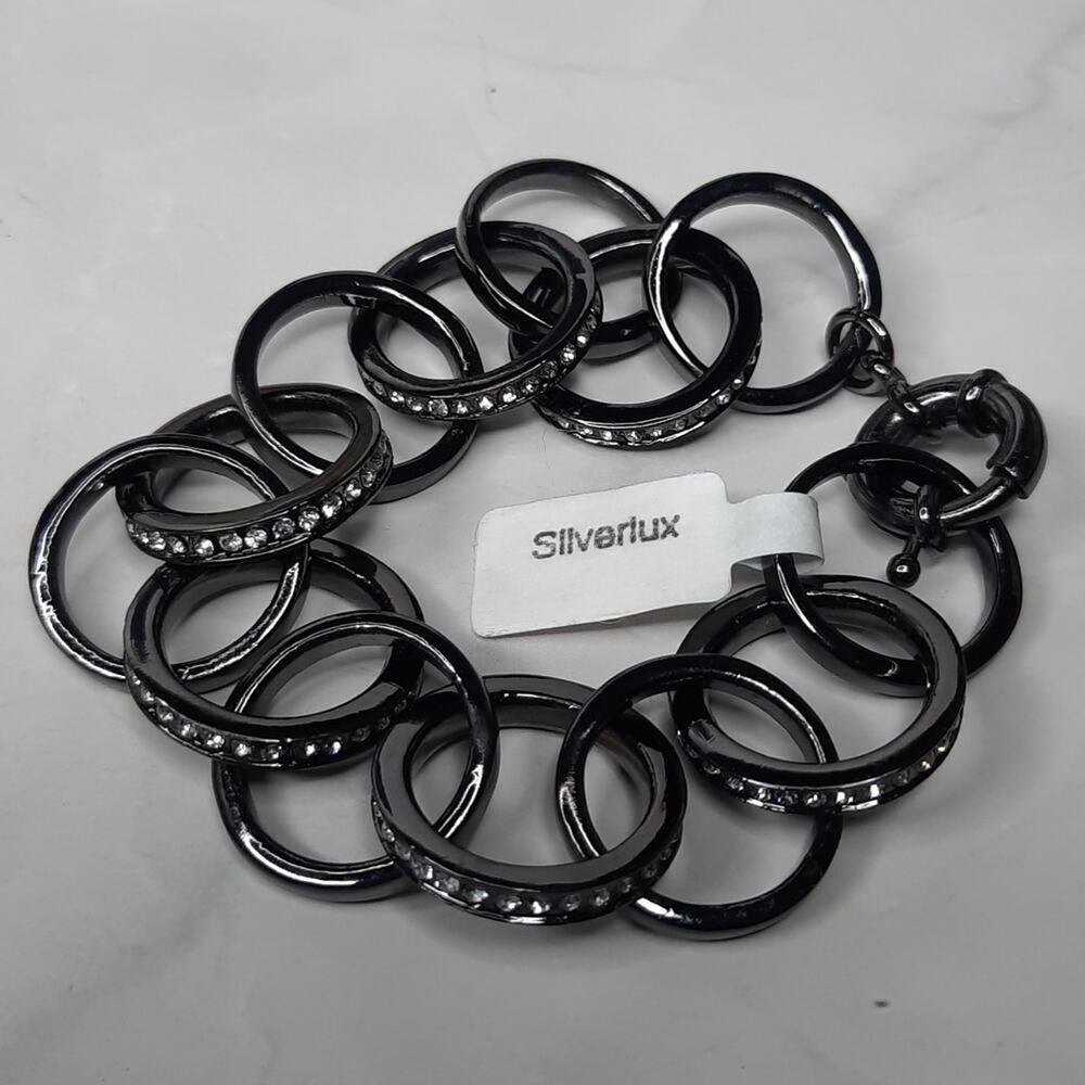 Black Linked Rhinestone Embellished Bracelet